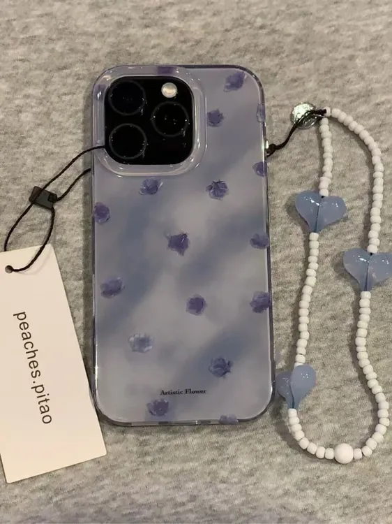 晕染蓝灰玫瑰适用苹果16Promax大孔手机壳vivo华为oppo小米15女13