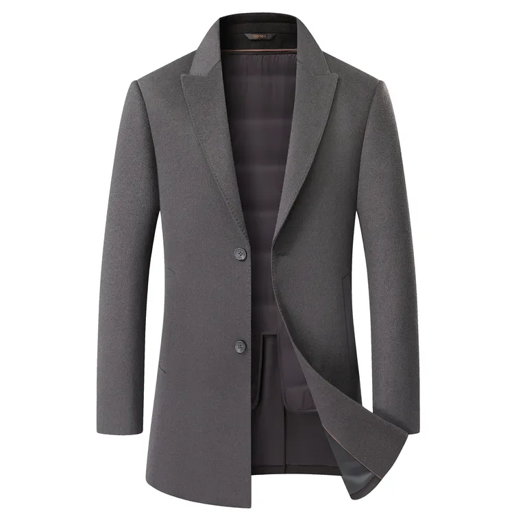 时尚冬季轻奢大码男士韩版修身可脱卸白鸭绒商务休闲羊毛呢大衣DS