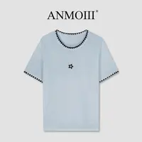 ANMOIII【小雏菊】百搭减龄针织短袖T恤天丝亚麻上衣多巴胺服装女