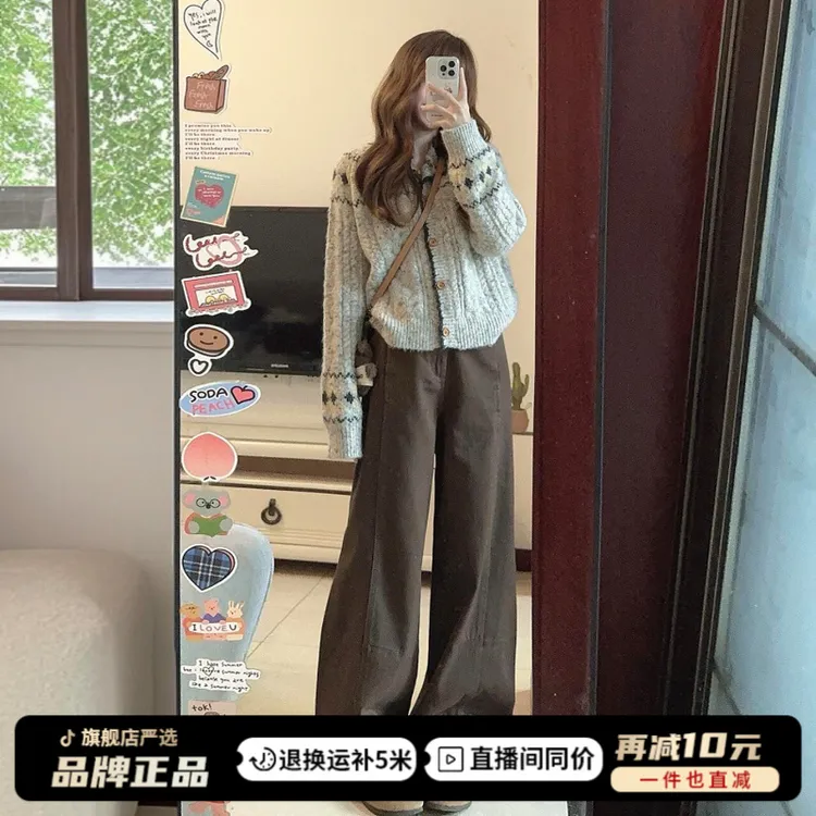 韩系秋冬穿搭复古提花针织开衫女2025新款外穿小个子软糯毛衣外套