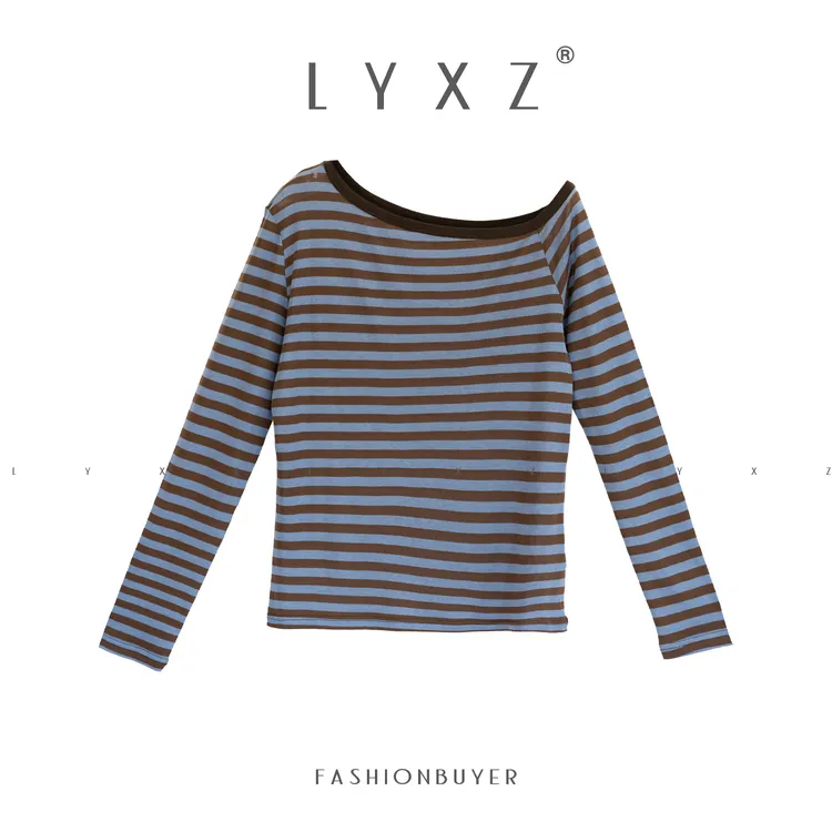 LYXZ x 大小与【昔日旧梦】新款女装长袖百搭风条纹T恤上衣80032