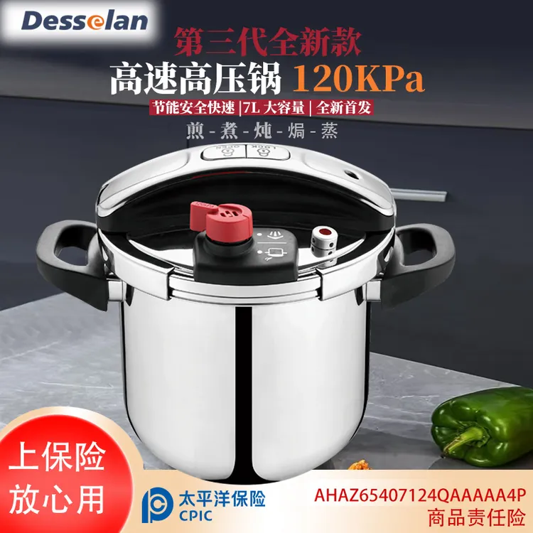 【送原装备用胶圈】德森朗Desselan 304不锈钢高压锅 7升120kpa 4
