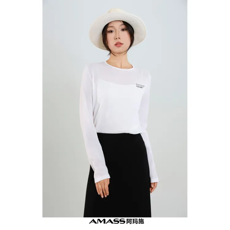 阿玛施 夏日穿搭简约百搭宽松T恤休闲时尚透气防晒长袖上衣538016