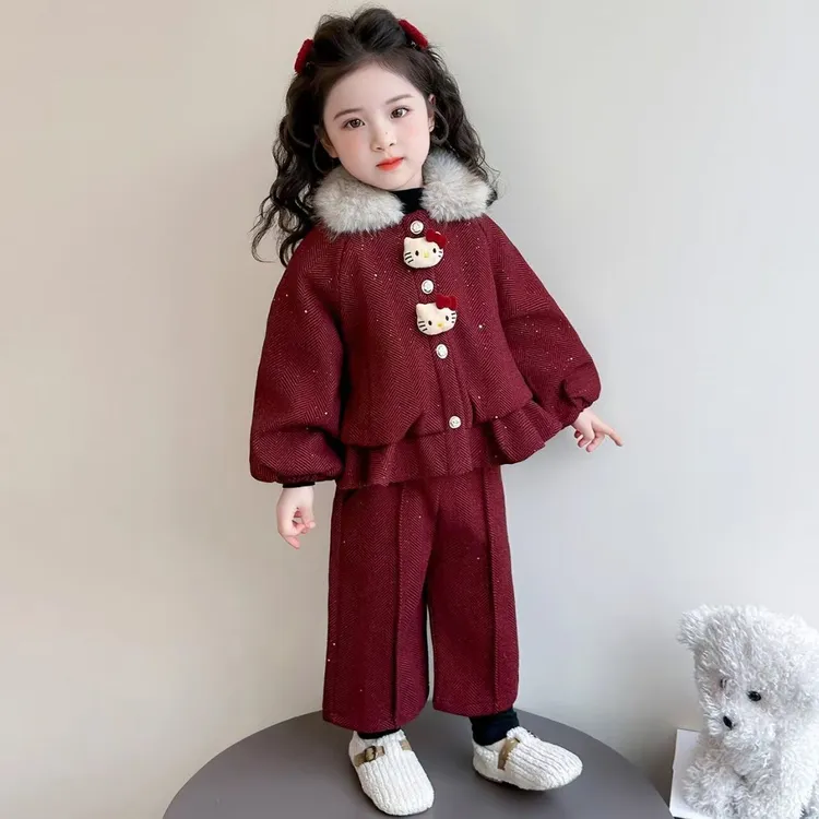 拜年服女童加绒加厚套装冬季中国风儿童2026过年衣服三层夹棉套装