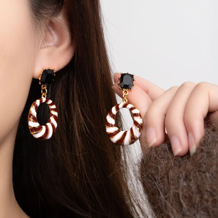 铜合金合成锆石耳饰 【LANSE 新年系列·斑马日记】复古欧美简约耳环