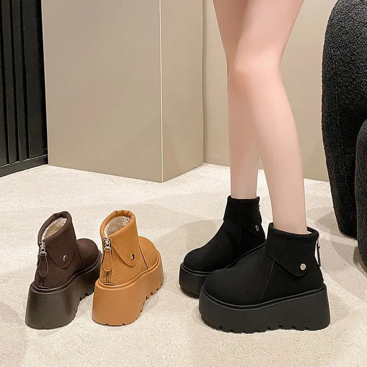厚底增高雪地靴女2025秋冬新款马丁靴英伦小个子加绒勃肯鞋短靴女