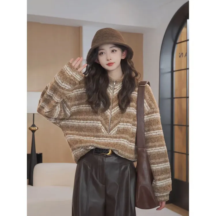 余紫绮【太妃糖】女时尚条纹百搭毛衣卫衣内搭YA2588012