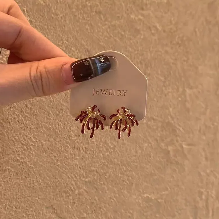 超好看独特漂亮红色烟火耳环2026新款爆款高级感轻奢小众秋冬耳钉