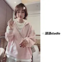 【假两件连帽卫衣】【面料超舒服】【显瘦】潇潇自制韩系连帽卫衣XA0011