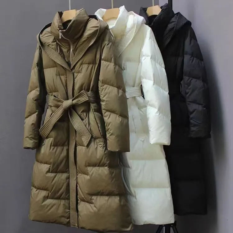 反季羽绒服女中长款2025年冬季修身收腰显瘦过膝白鸭绒外套8808