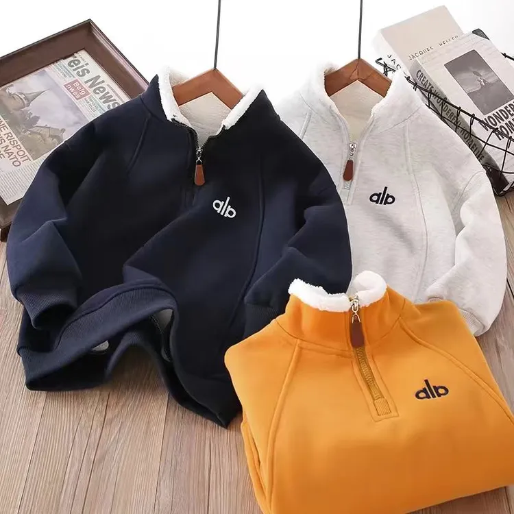 【实体品质】2025冬款加绒加厚儿童立领新款中大童加绒刺绣卫衣保暖