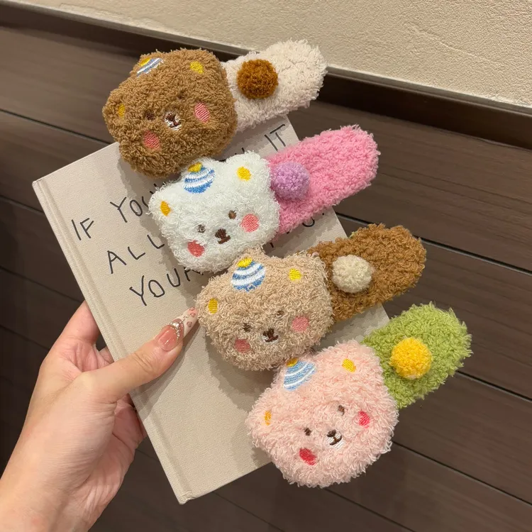 毛绒布丁熊大号鸭嘴夹甜美可爱少女心秋冬刘海碎发夹百搭款发饰