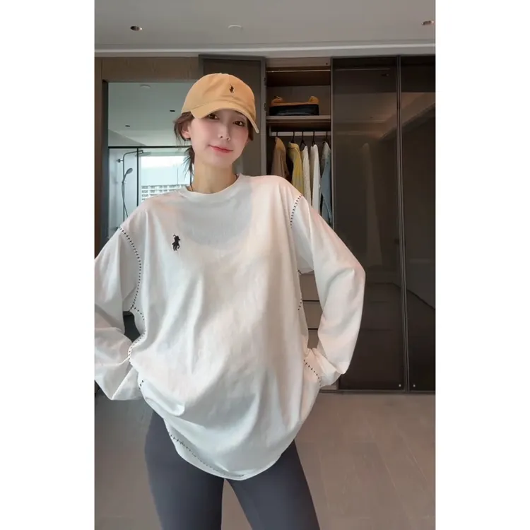 徐靖靖【微风轻语】长袖打底衫设计款时尚洋气百搭T恤女显瘦2508212