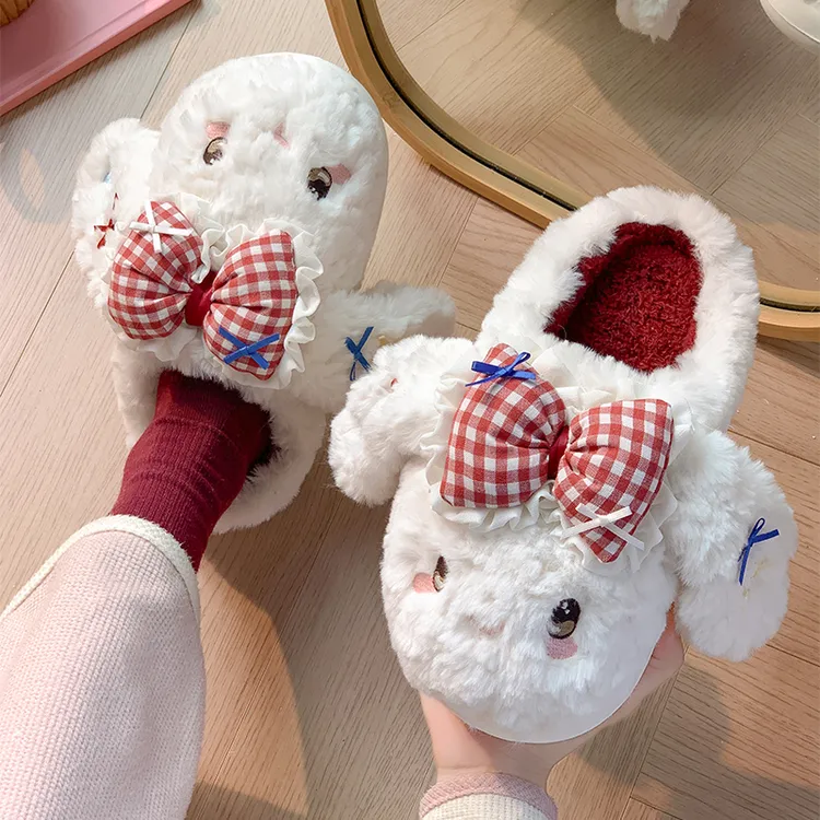 2025新款卡通棉拖鞋女士秋冬季防滑可爱兔子居家保暖厚棉鞋蝴蝶结