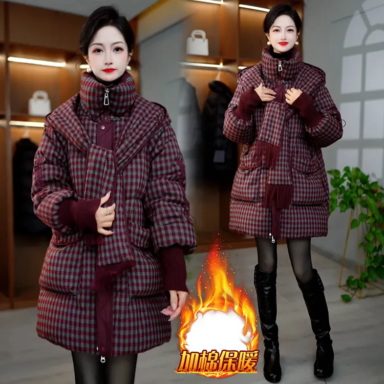 小众时尚潮流中长款棉服女2025年冬季新款宽松休闲百搭棉衣外套