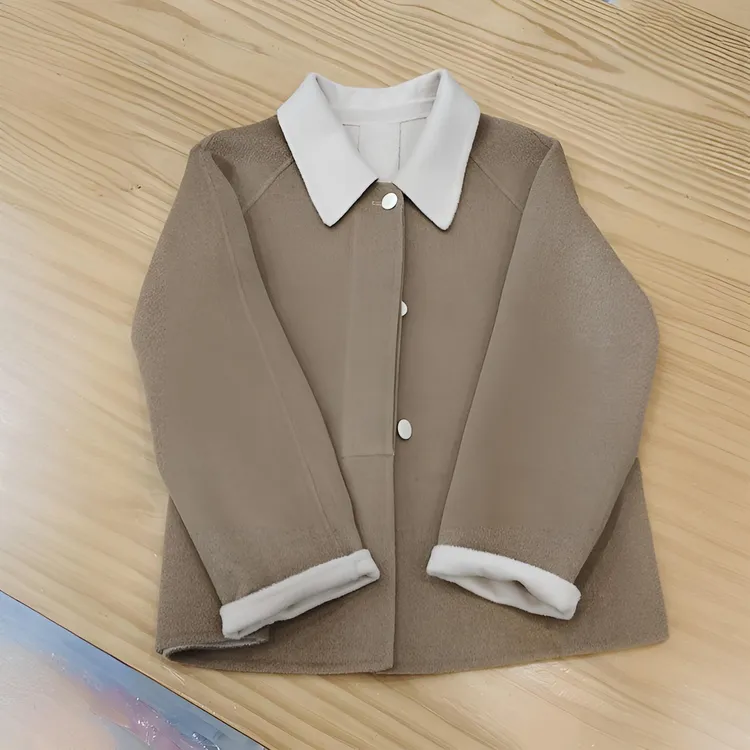 805款新面料高品质100%高支超细绵羊毛双面呢大衣短款