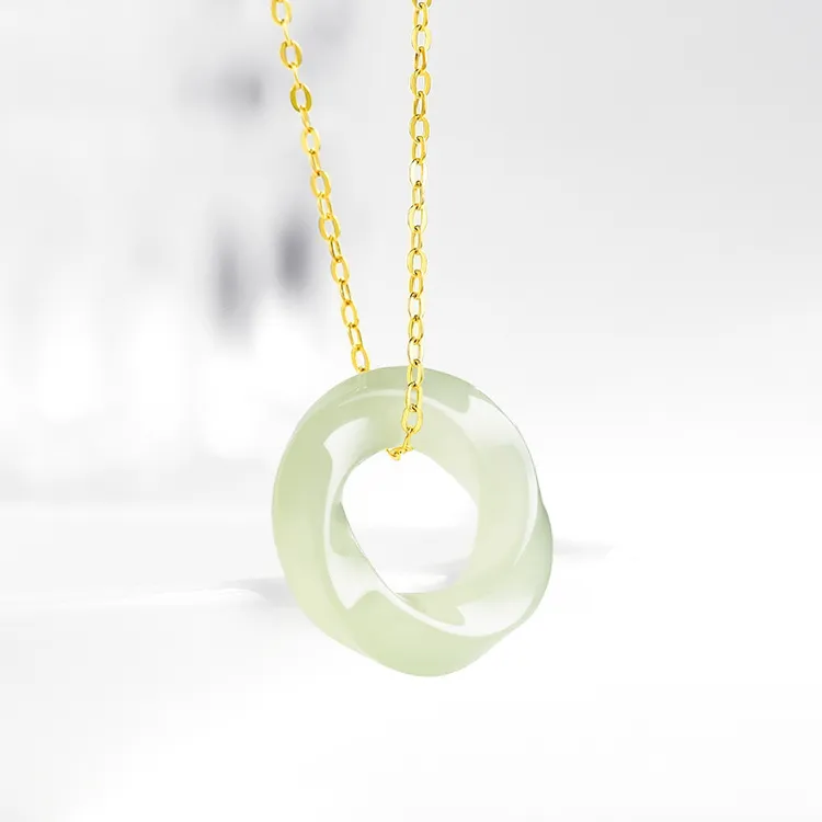 正品天然和田玉青玉莫比乌斯环吊坠小圆玉环挂件女生简约气质项链