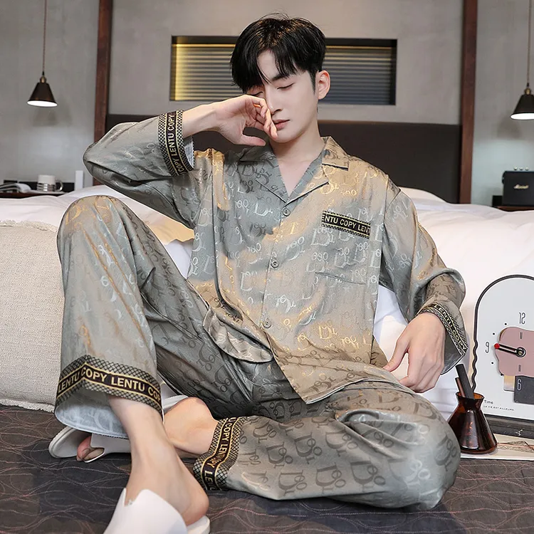 睡衣男冰丝春秋长袖爆款2025新款夏季薄款高档帅气外出家居服套装
