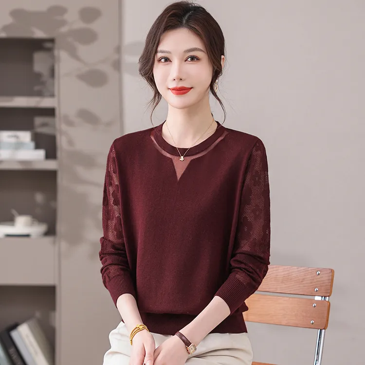 品牌女装秋季精纺毛针织衫2025新款大码宽松针织衫圆领薄款打底衫