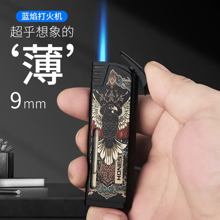 百诚银灵2号个性超薄防风火焰充气蓝焰打火机送礼高品质爆款