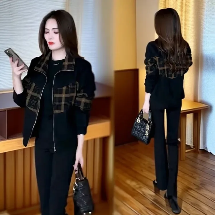 春秋休闲宽松显瘦遮肚子今年流行新款洋气质拼接上衣外套女