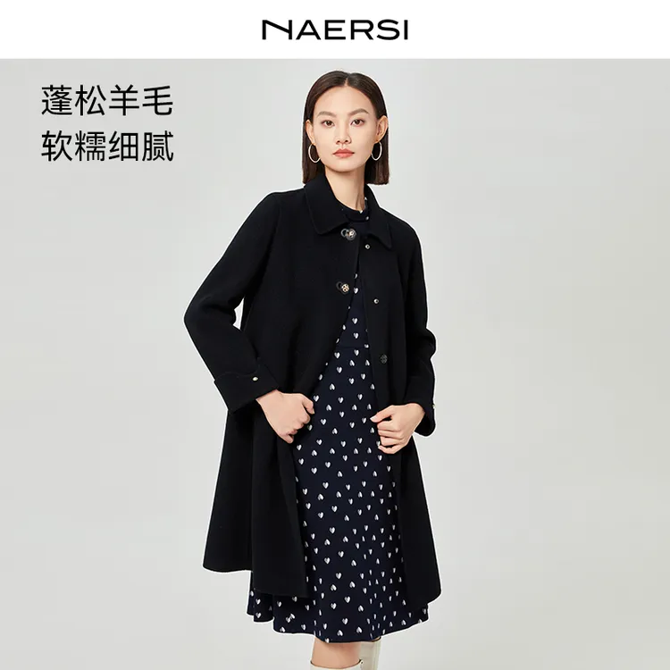 娜尔思100绵羊毛冬季呢大衣法式保暖气质时尚显瘦大衣NL00906W0