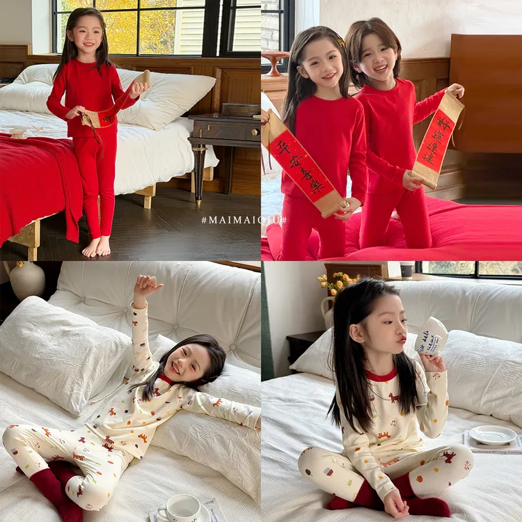 「麦麦秋」【马年吉祥】双面泡芙绒女中大童冬季印花家居服套装GD2800