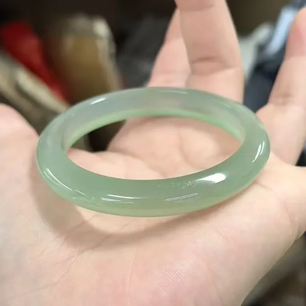正品浅油青绿色玉髓手镯高冰透窄条玛瑙手镯女七夕礼物多样性发一