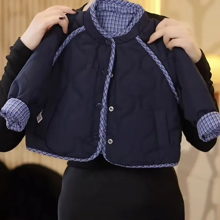 儿童圆领双面穿棉服厚款2025冬季短款棉服棉袄常规款男女通用格子