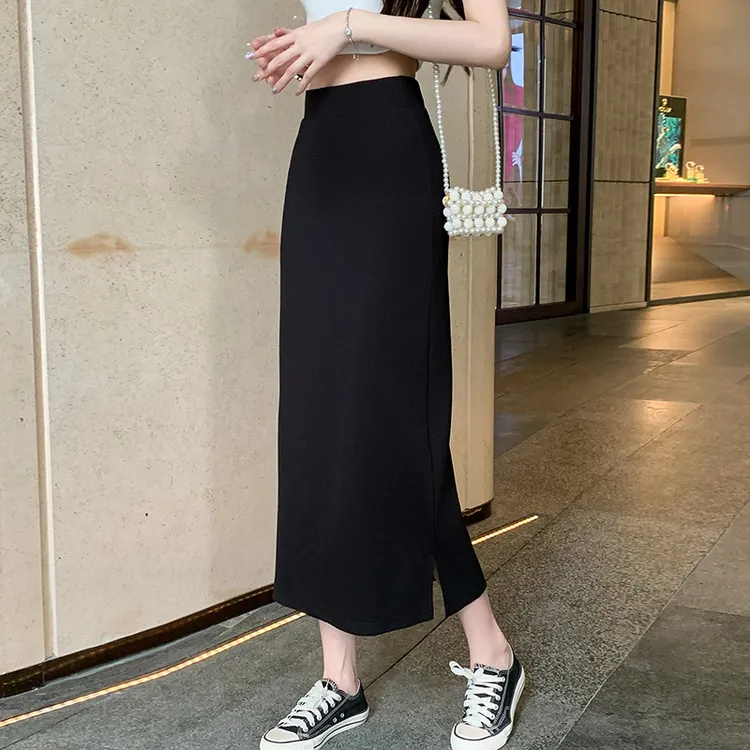 半身裙女2025春夏新款高档包臀长裙高腰开叉黑色显瘦中长款一步裙