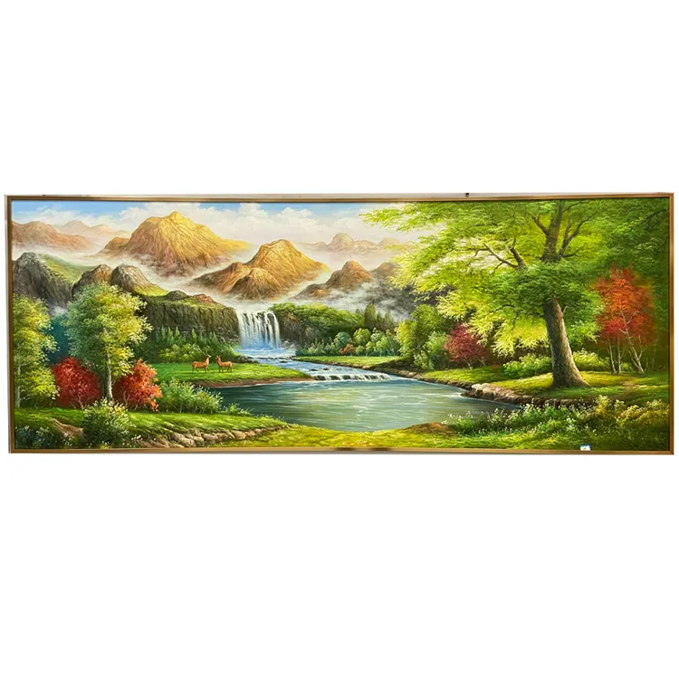 带框金山聚宝盆风景油画纯手绘客厅油画铝合金画框