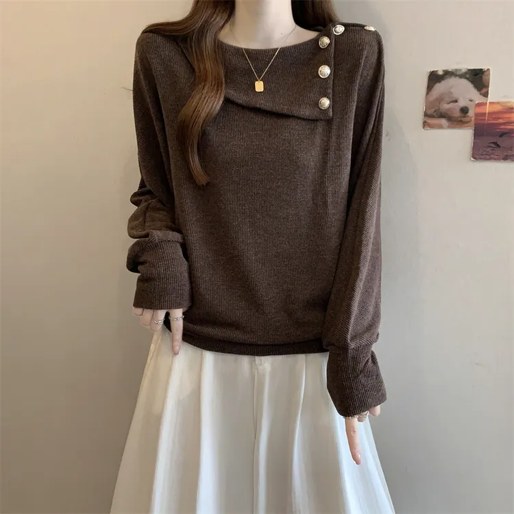 大码女装胖mm独特咖色翻领长袖卫衣秋冬2025新款宽松无帽打底上衣