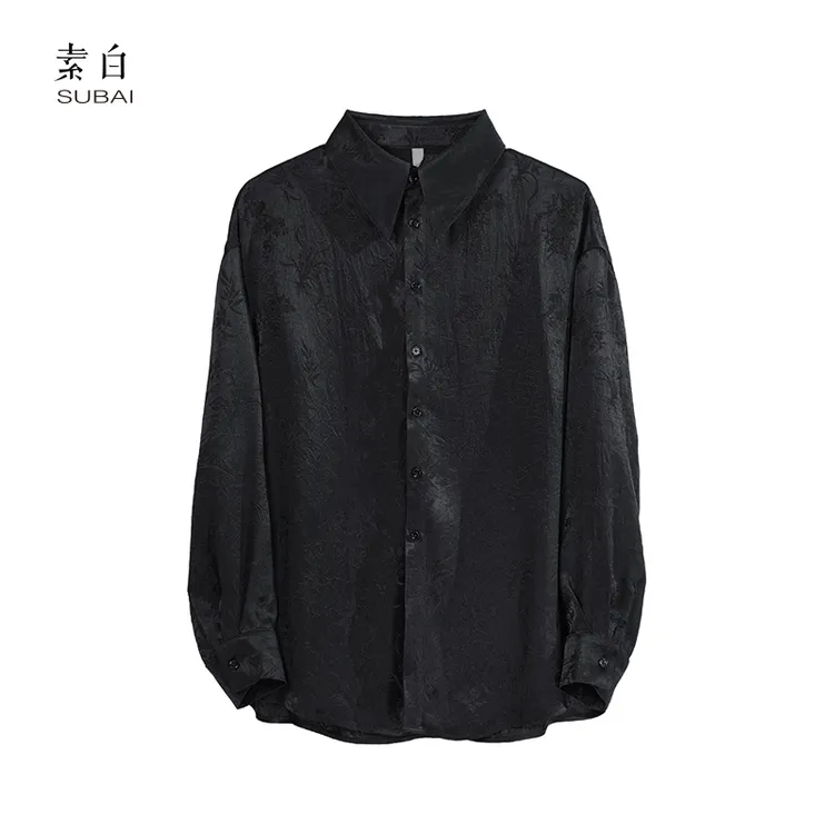 素白时尚【夜上海】S01943极简高级黑复古百搭提花衬衫