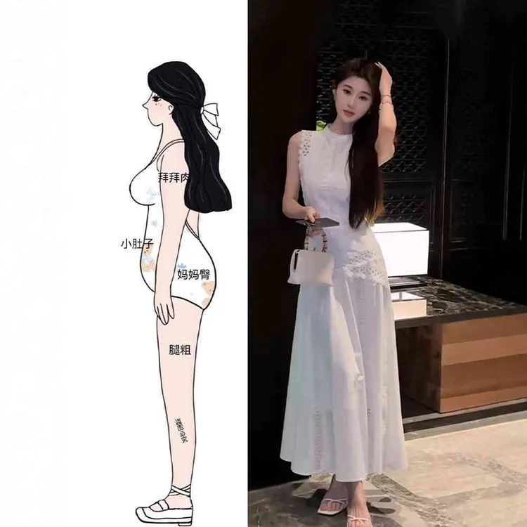 法式白色蕾丝拼接无袖背心连衣裙女夏季大码胖独特收腰绝美长裙