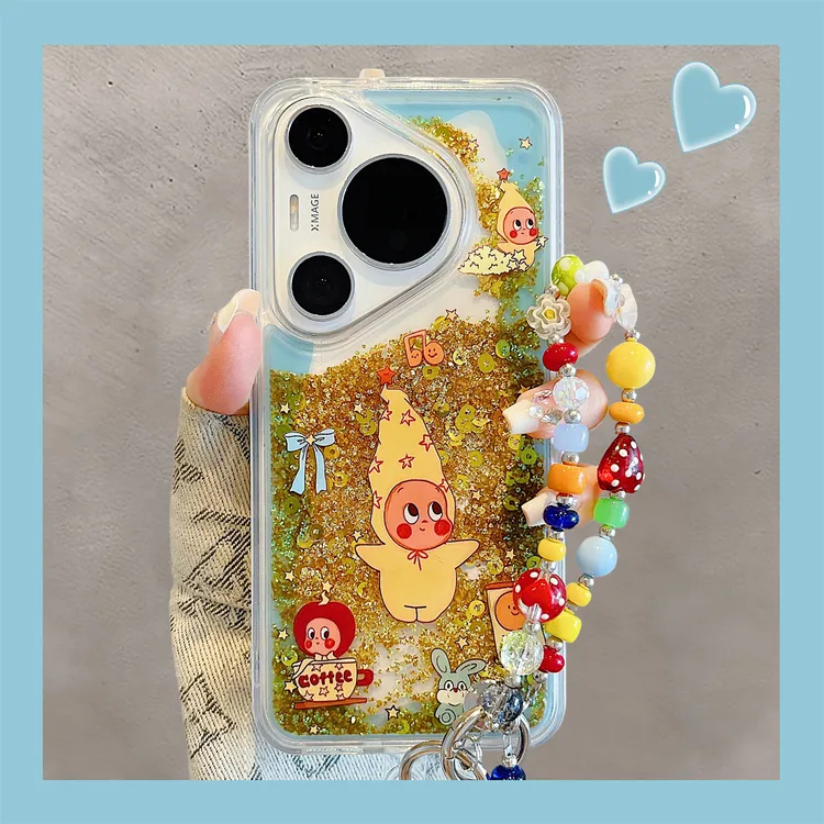 适用华为pura70pro+手机壳可爱卡通金色流沙星星人p60透明软壳女