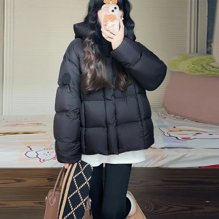 黑色羽绒服女冬季小个子2025新款白鸭绒加厚韩版宽松面包服外套