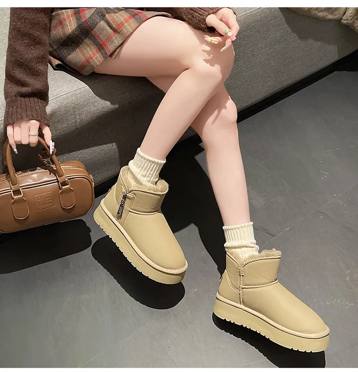 【新疆西藏包邮】安德鲁毛毛厚底时尚雪地靴平底小个子增高加绒女鞋
