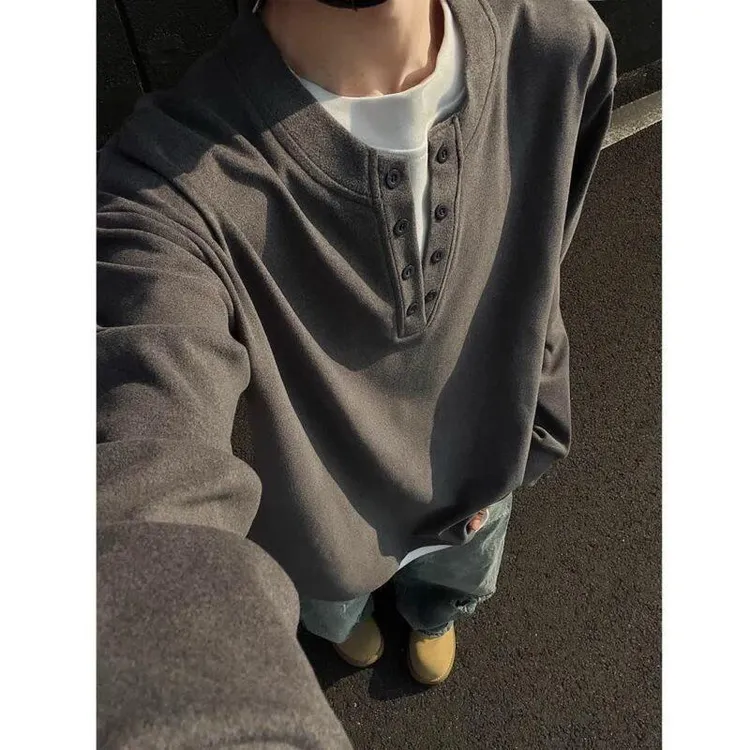 美式复古小众cleanfit半纽扣卫衣