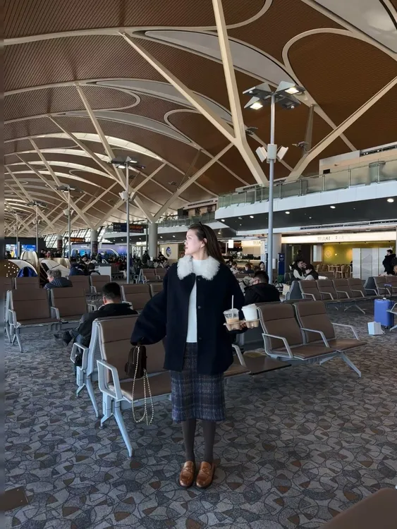 泡菜国泰晤士河畔 复古格纹直筒羊毛半身裙  显瘦百搭