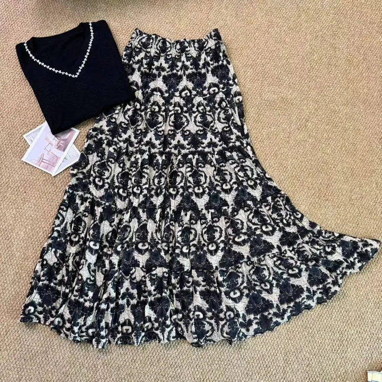 深圳南油白桃美美 腰果花半身裙女夏季新款五节裙气质高级感A2506