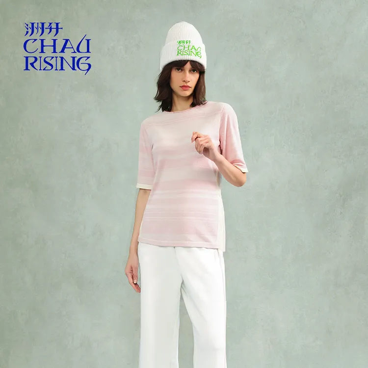 【晓雪专属】洲升/CHAURISING渐变条纹精纺羊毛T恤25111592秋季新款