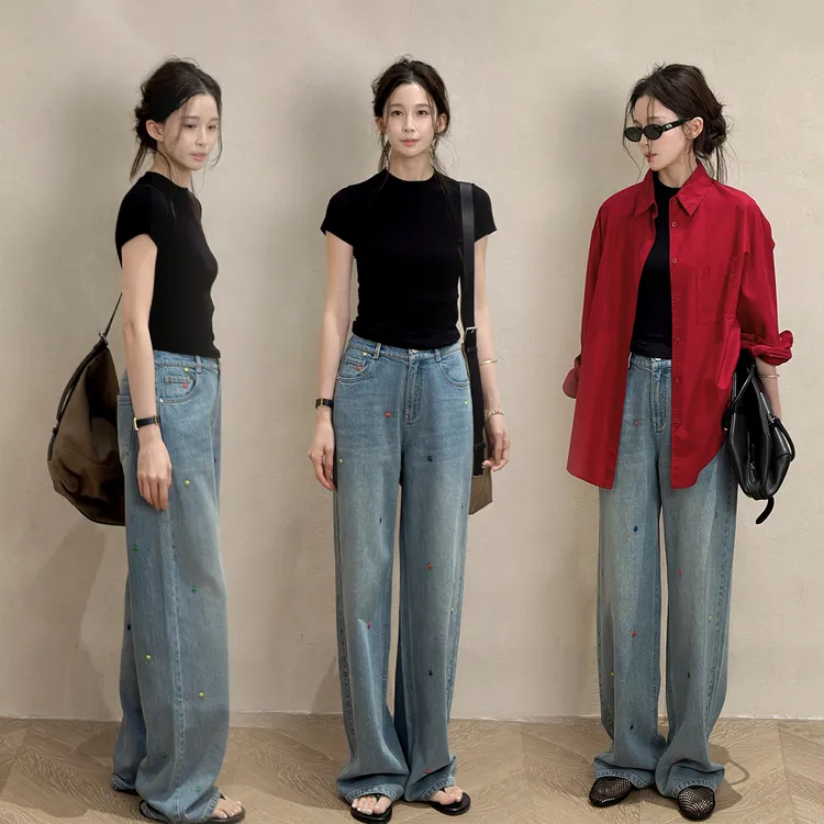 Z.blues【糖豆牛仔】彩色绣花棉莱赛尔牛仔裤YZYLJR9079