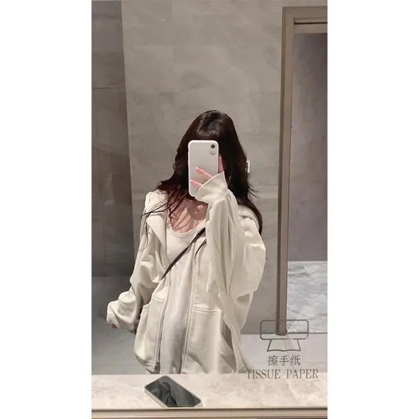 秋冬拉链开衫卫衣外套女春秋款薄款oversize加绒连帽ins裤子套装