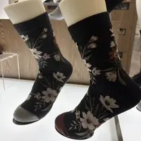 果妈家 韩国进口BIARRITZ复古花松口棉质女袜森系百搭时尚中筒袜