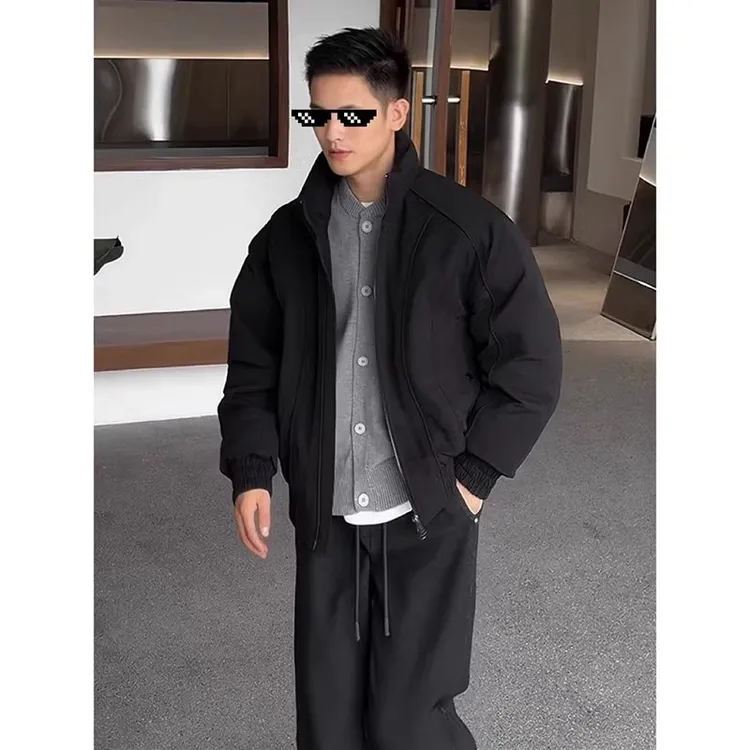 2024新款潮牌冬季男士休闲帅美式复古短款设计感外套夹克加厚棉服