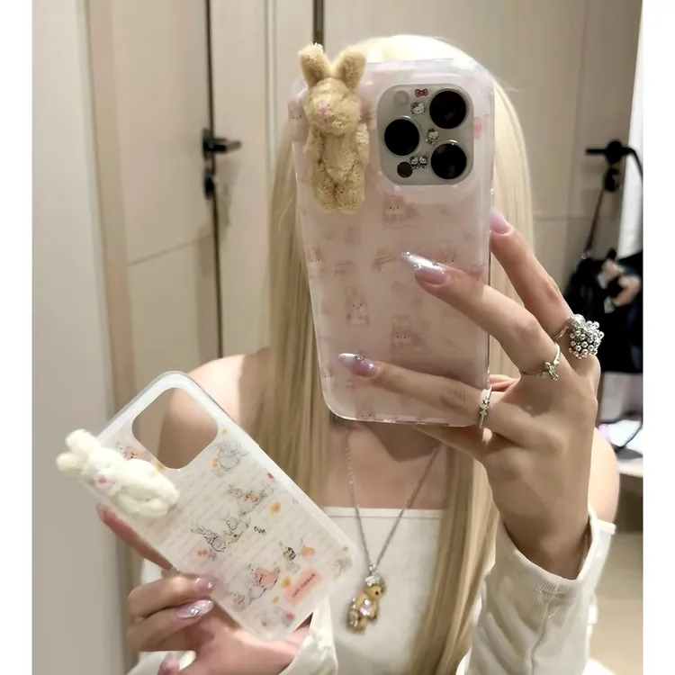 雅天立早春ins花朵兔子适用iPhone16苹果手机壳华为vivo小米oppo