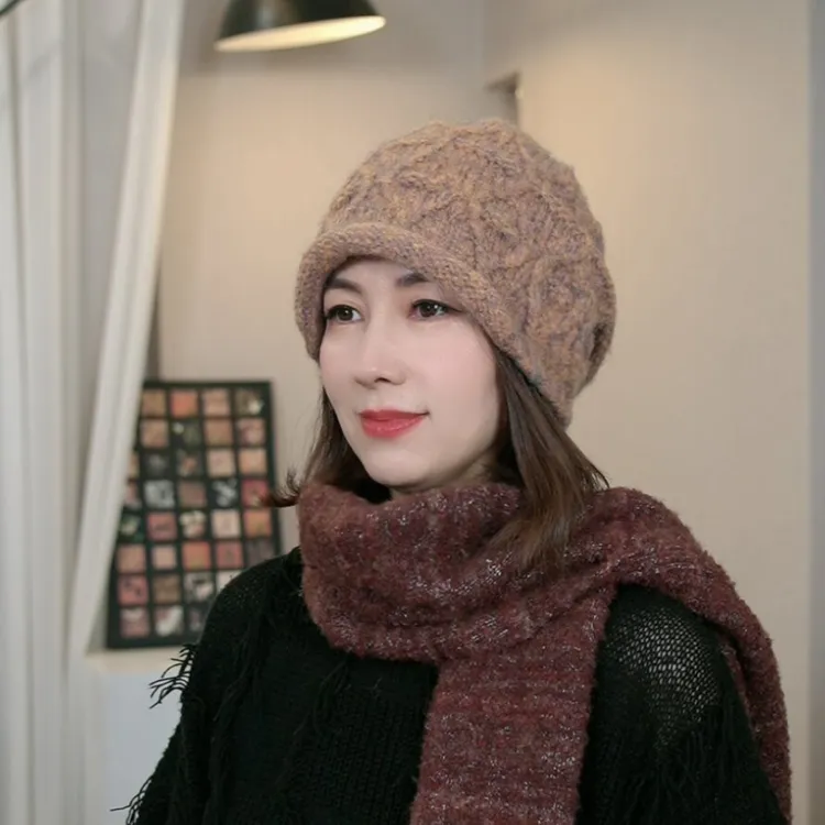 秋冬新款时尚堆堆帽保暖百搭加厚包头帽宽松大头围卷边针织帽女冬