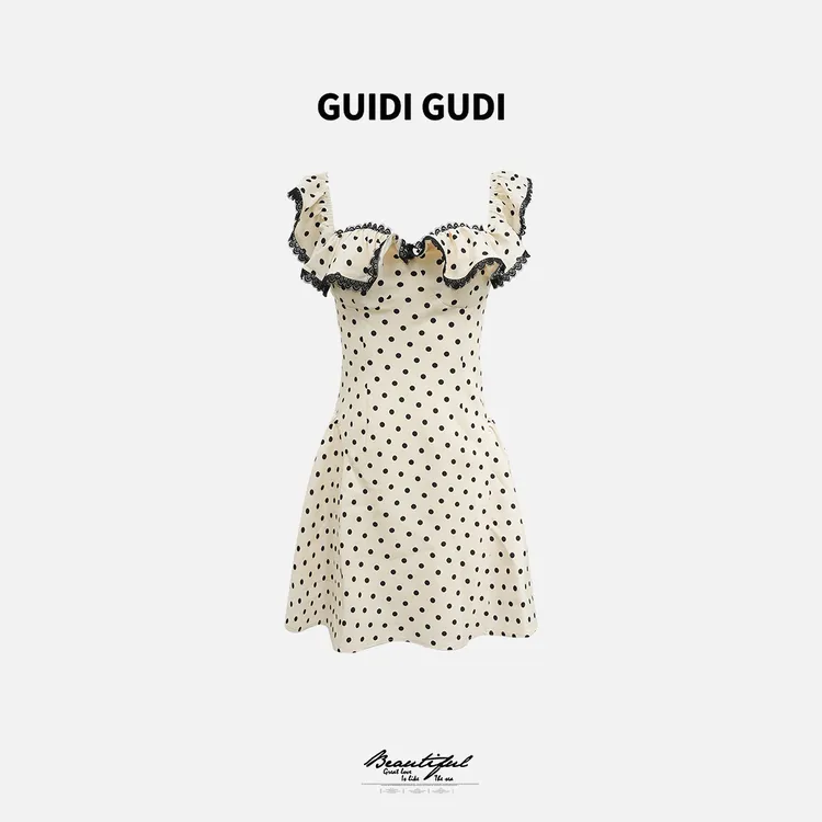 GUIDI GUDI【爱神】加蓝女人味波点蕾丝连衣裙