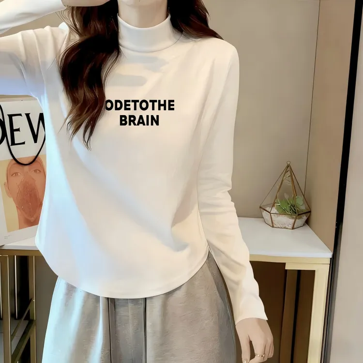 半高领德绒打底衫女秋冬圆弧下摆设计感小众百搭洋气百搭修身上衣