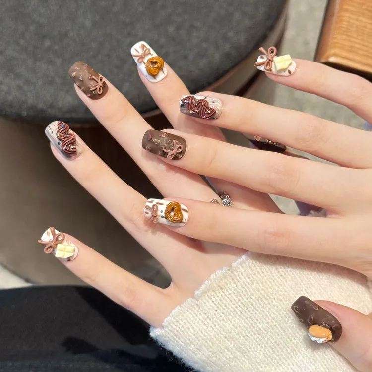 【巧乐兹】可爱卡通法棍下午茶童趣立体奶油蝴蝶结短款美甲穿戴甲